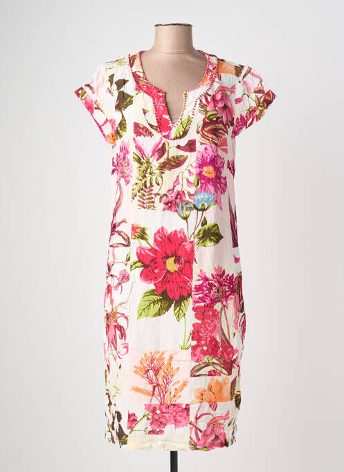 Rochie midi imprimeu floral mâneci scurte roz POMODORO femme