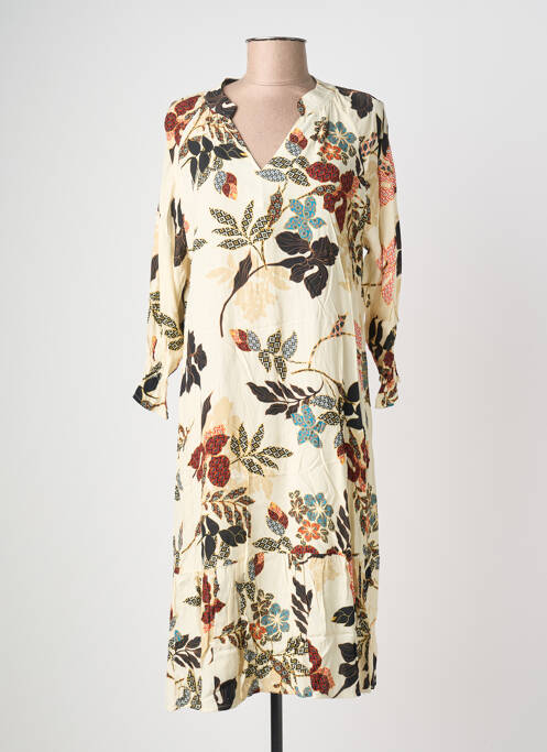 Rochie midi imprimeu floral mâneci lungi bej POMODORO femme