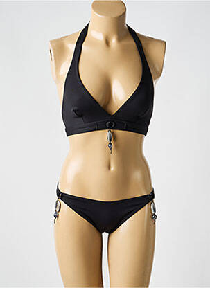 Costum de baie din două piese bretele elastice sutien balconet cu decolteu înalt negru JANINE ROBIN femeie