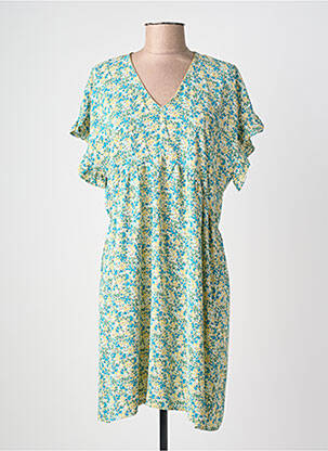 Rochie midi imprimeu floral mâneci scurte albastru LE TEMPS DES CERISES femeie