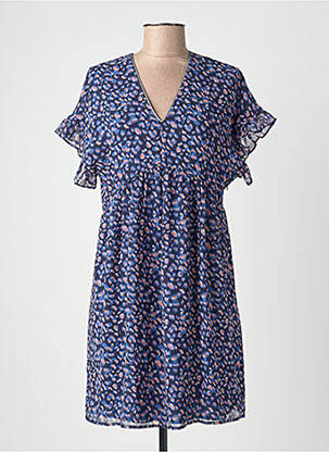 Rochie scurtă croială fluidă mâneci scurte albastru LE TEMPS DES CERISES femeie