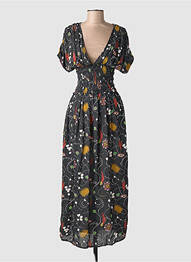 Rochie lungă imprimeu fantezie mâneci scurte negru SCOTCH & SODA femme