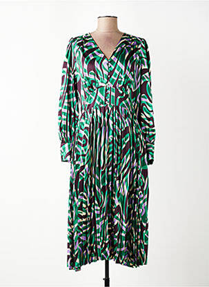 Rochie midi imprimeu fantezie mâneci lungi verde SUNCOO femeie