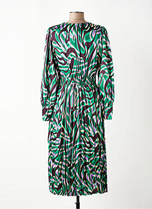 Rochie midi imprimeu fantezie mâneci lungi verde SUNCOO femeie
