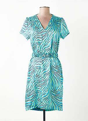Rochie midi imprimeu fantezie mâneci scurte albastru IKKS femeie