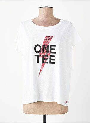 Tricou serigrafie flockată mâneci scurte alb ONE TEE femeie