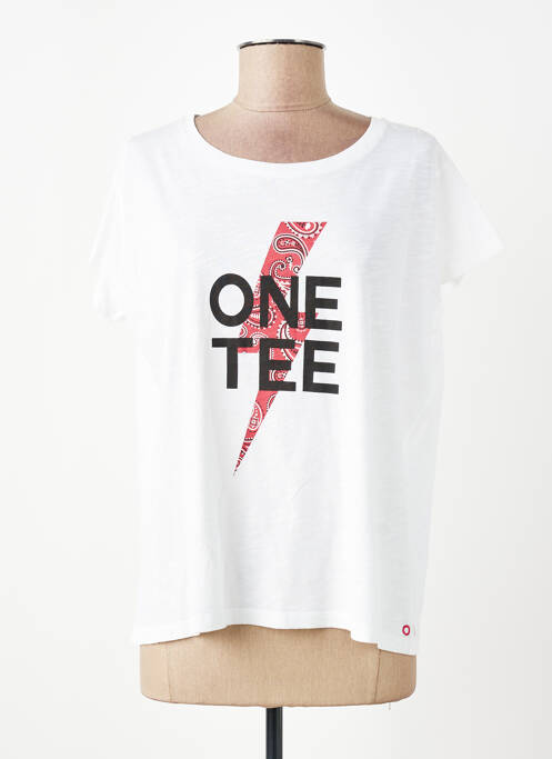 Tricou serigrafie flockată mâneci scurte alb ONE TEE femme