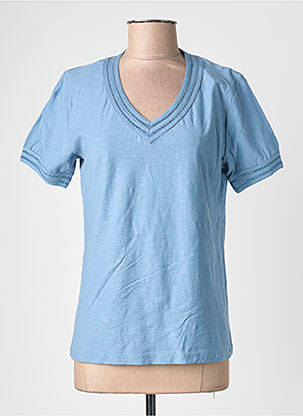 Tricou guler în v mâneci scurte albastru POMODORO femeie