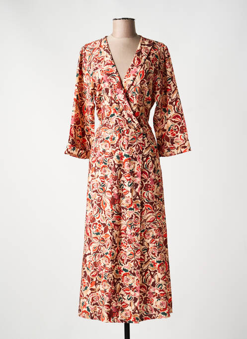 Rochie lungă imprimeu fantezie mâneci 3/4 maro PAKO LITTO femme