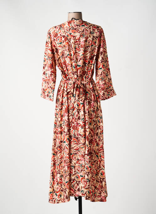 Rochie lungă imprimeu fantezie mâneci 3/4 maro PAKO LITTO femme