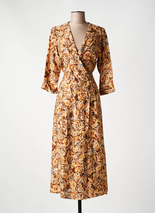 Rochie lungă imprimeu fantezie mâneci 3/4 bej PAKO LITTO femme