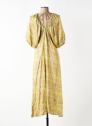 Rochie lungă imprimeu fantezie mâneci scurte verde SEE U SOON femeie