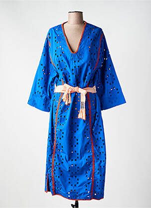 Rochie lungă croială cambrată mâneci 3/4 albastru HOD femeie