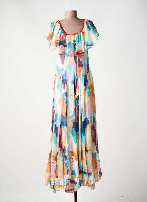 Rochie lungă imprimeu fantezie mâneci scurte albastru FORTE-FORTE femme