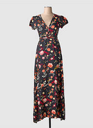 Rochie lungă mâneci scurte mâneci scurte negru COTON DU MONDE femme