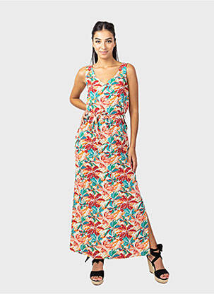 Rochie lungă imprimeu floral fără mâneci portocalie COTON DU MONDE femeie