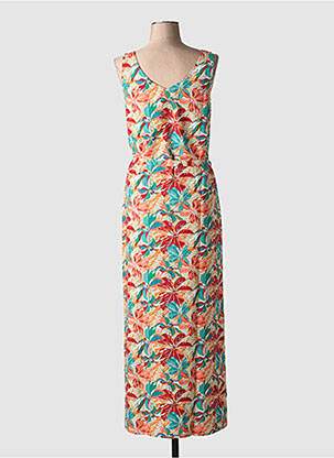 Rochie lungă imprimeu floral fără mâneci portocalie COTON DU MONDE femeie