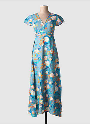 Rochie lungă mâneci scurte mâneci scurte albastru COTON DU MONDE femeie
