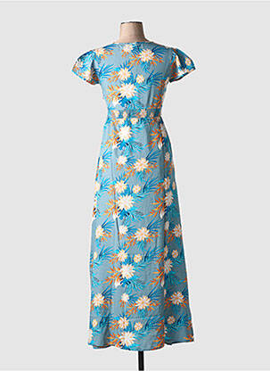 Rochie lungă mâneci scurte mâneci scurte albastru COTON DU MONDE femeie