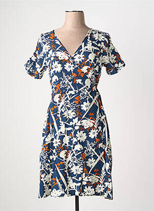 Rochie midi imprimeu floral mâneci scurte albastru COTON DU MONDE femeie