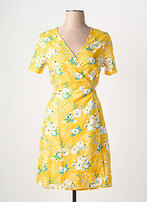 Rochie midi imprimeu floral mâneci scurte galben COTON DU MONDE femeie