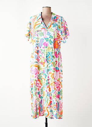 Rochie midi imprimeu fantezie mâneci scurte alb ORIENTIQUE NATURALLY femeie