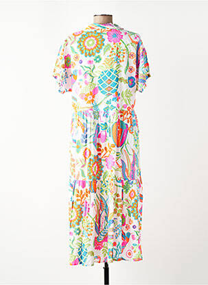 Rochie midi imprimeu fantezie mâneci scurte alb ORIENTIQUE NATURALLY femeie