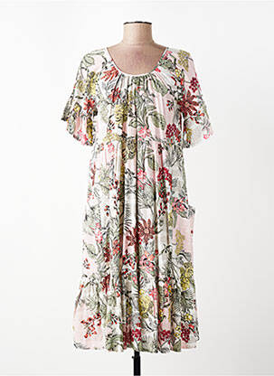 Rochie midi imprimeu fantezie mâneci scurte roz ORIENTIQUE NATURALLY femeie