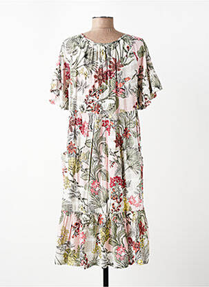 Rochie midi imprimeu fantezie mâneci scurte roz ORIENTIQUE NATURALLY femeie