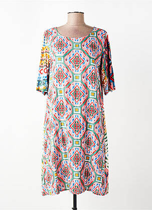 Rochie midi imprimeu fantezie mâneci scurte roz ORIENTIQUE NATURALLY femeie
