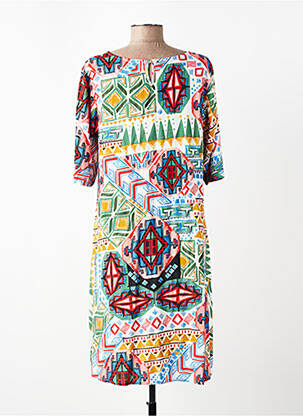 Rochie midi imprimeu fantezie mâneci scurte roz ORIENTIQUE NATURALLY femeie