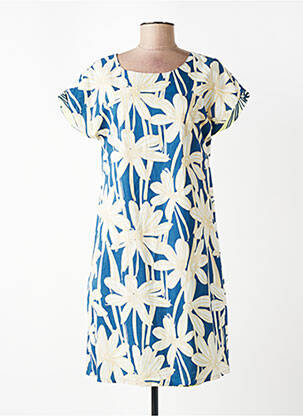 Rochie midi imprimeu fantezie mâneci scurte albastru ORIENTIQUE NATURALLY femeie