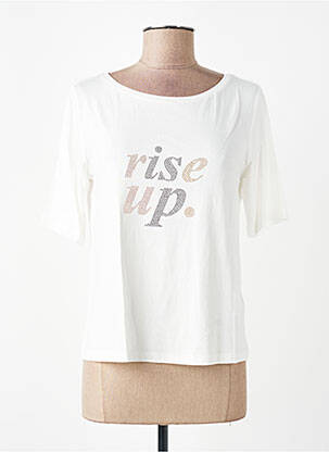 Tricou serigrafie cu strasuri mâneci scurte alb MORE & MORE femeie