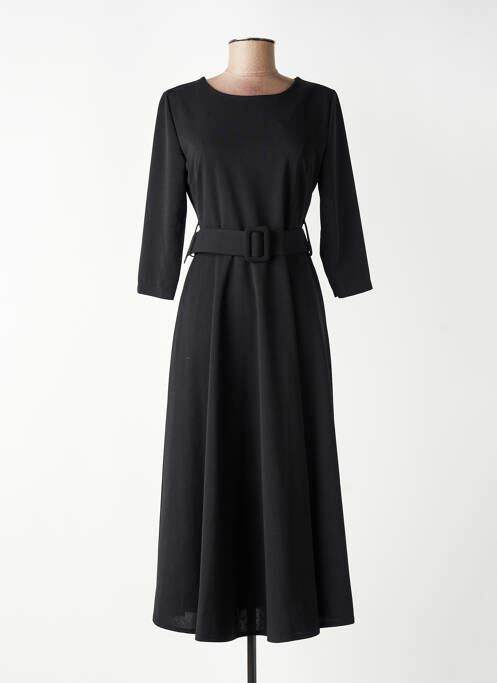 Rochie lungă croială evazată mâneci 3/4 negru MADISON femme