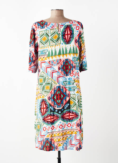 Rochie midi imprimeu fantezie mâneci scurte roz ORIENTIQUE NATURALLY femme