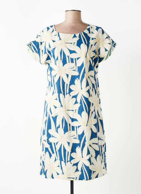 Rochie midi imprimeu fantezie mâneci scurte albastru ORIENTIQUE NATURALLY femme