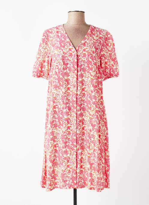 Rochie midi imprimeu fantezie mâneci scurte roz JULIE GUERLANDE femme