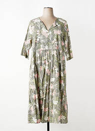 Rochie lungă imprimeu fantezie mâneci 3/4 verde ORIENTIQUE NATURALLY femme