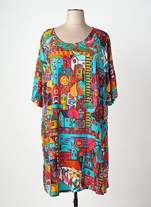 Rochie midi imprimeu fantezie mâneci scurte albastru ORIENTIQUE NATURALLY femeie