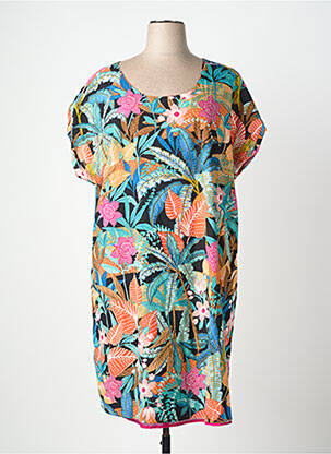 Rochie midi imprimeu fantezie mâneci scurte albastru ORIENTIQUE NATURALLY femeie