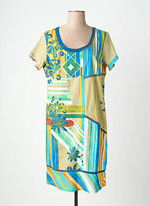 Rochie midi imprimeu fantezie mâneci scurte albastru ORIENTIQUE NATURALLY femeie
