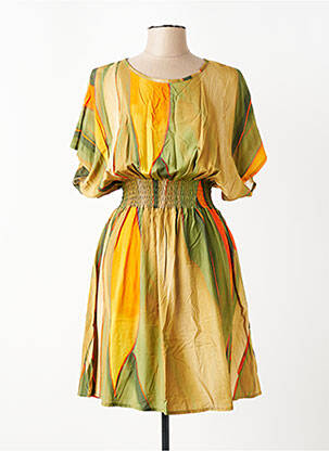 Rochie midi imprimeu fantezie mâneci scurte verde YES.ZEE femeie