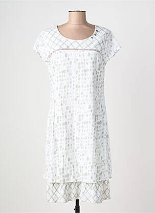 Rochie midi imprimeu fantezie mâneci scurte bej AURA BY FIGURE LIBRE femeie