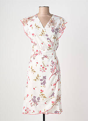 Rochie midi imprimeu floral mâneci scurte bej AURA BY FIGURE LIBRE femeie