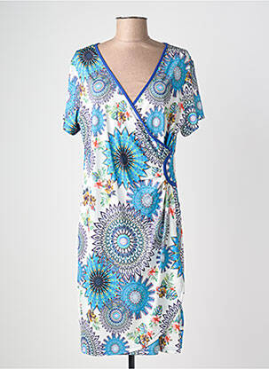 Rochie midi imprimeu floral mâneci scurte albastru JUMFIL femeie