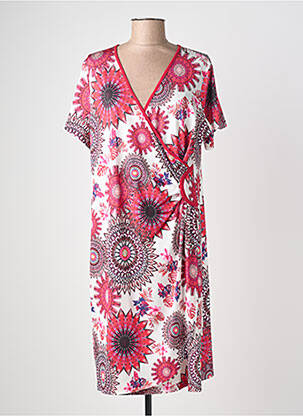 Rochie midi imprimeu floral mâneci scurte roz JUMFIL femeie