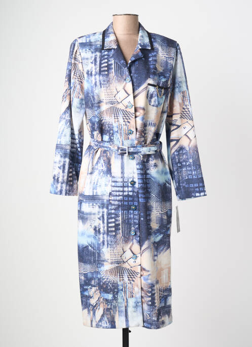 Rochie midi imprimeu fantezie mâneci lungi albastru GUY DUBOUIS femme