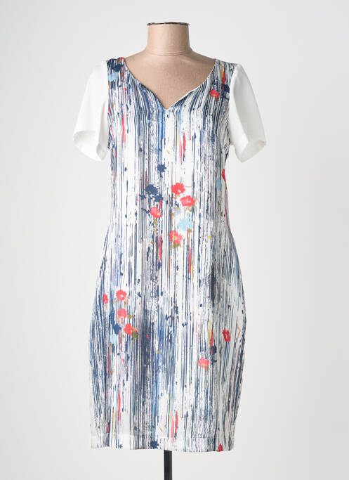 Rochie midi imprimeu fantezie mâneci scurte alb QUATTRO femme