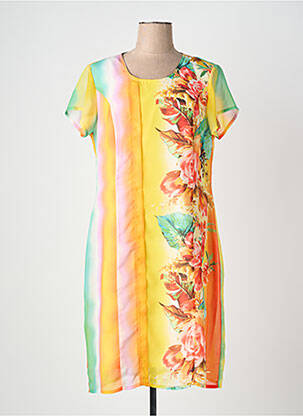 Rochie midi imprimeu floral mâneci scurte galben QUATTRO femeie