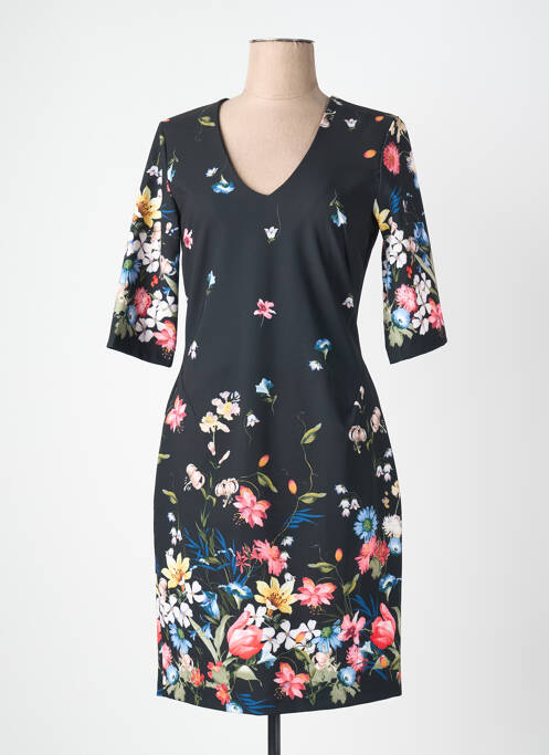 Rochie midi imprimeu floral mâneci 3/4 negru QUATTRO femme
